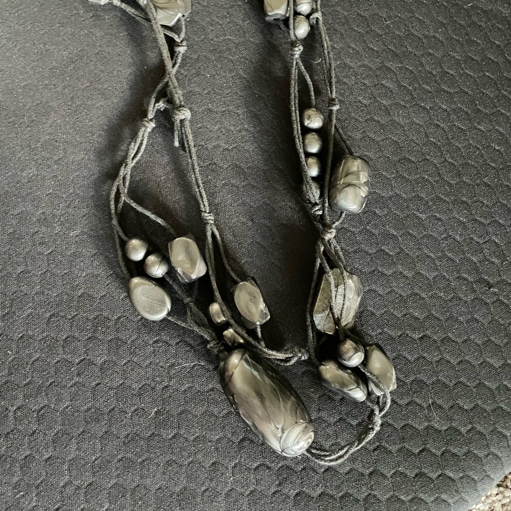 Vintage Gray & Black Beaded Long Necklace